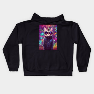 Techno Cat In Japan Neon City Kids Hoodie